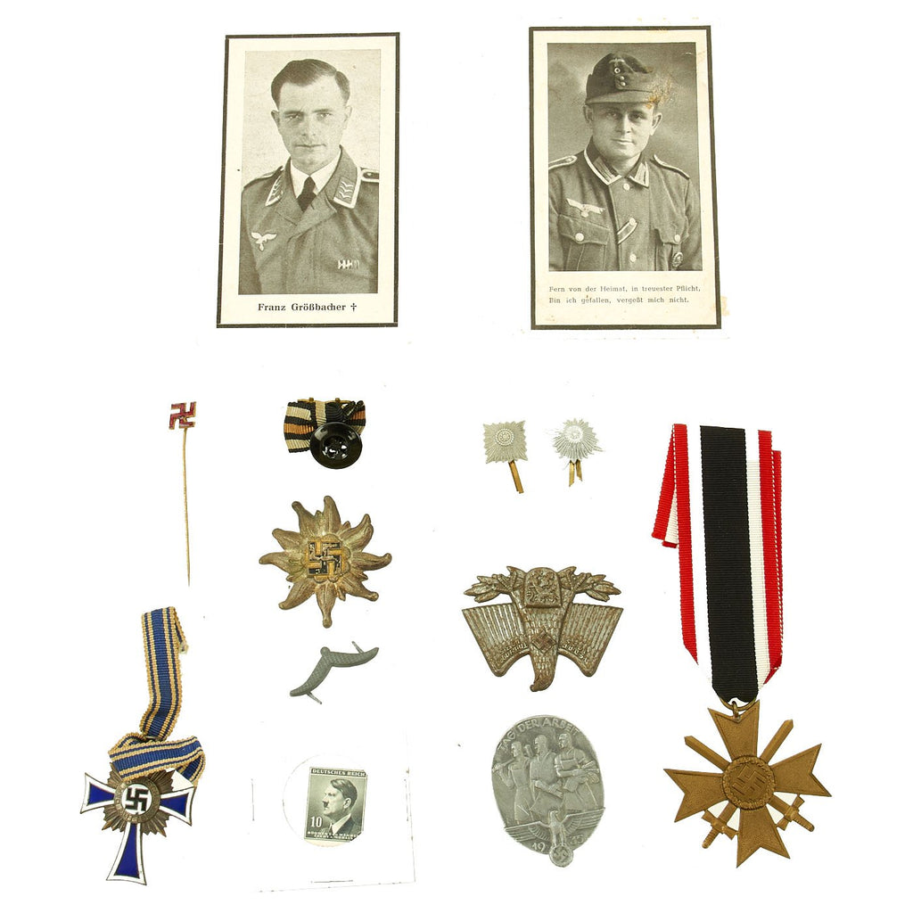 Original German WWII USGI Bring Back Grouping: Death Cards, Medals, Tinnies & Stick Pin Original Items