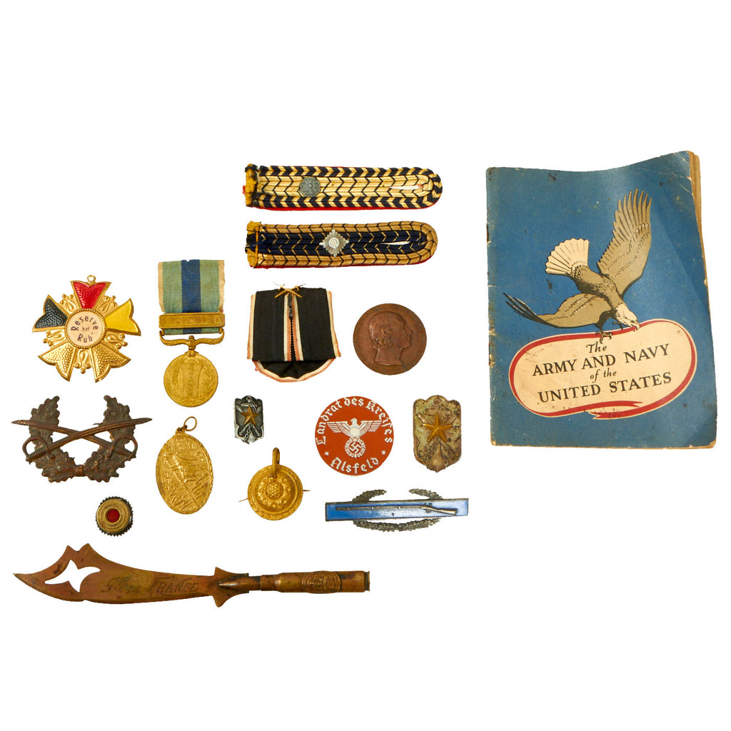 Original U.S., Japan, Germany and British WWI & WWII Medal, Insignia and Uniform Insignia Lot - 16 Items Original Items