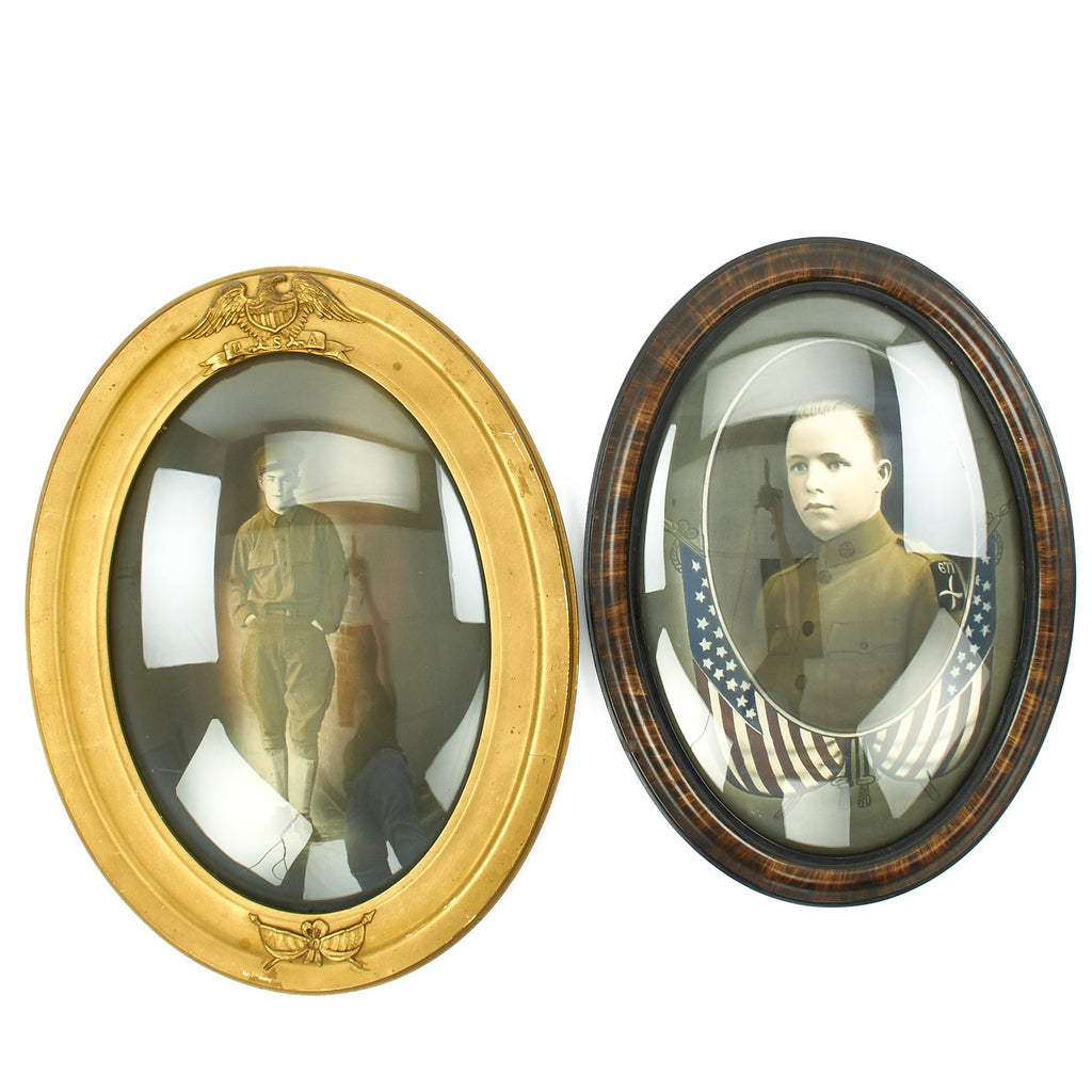 Original U.S. WWI Aviator and Army Soldier Patriotic Framed Convex Oval Photos Original Items