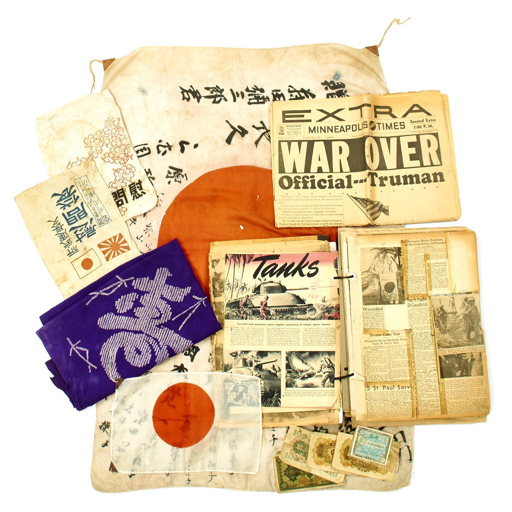 Original U.S. WWII USMC Brothers Bring Back Captured Imperial Japanese Flag and Scrapbook Collection Original Items