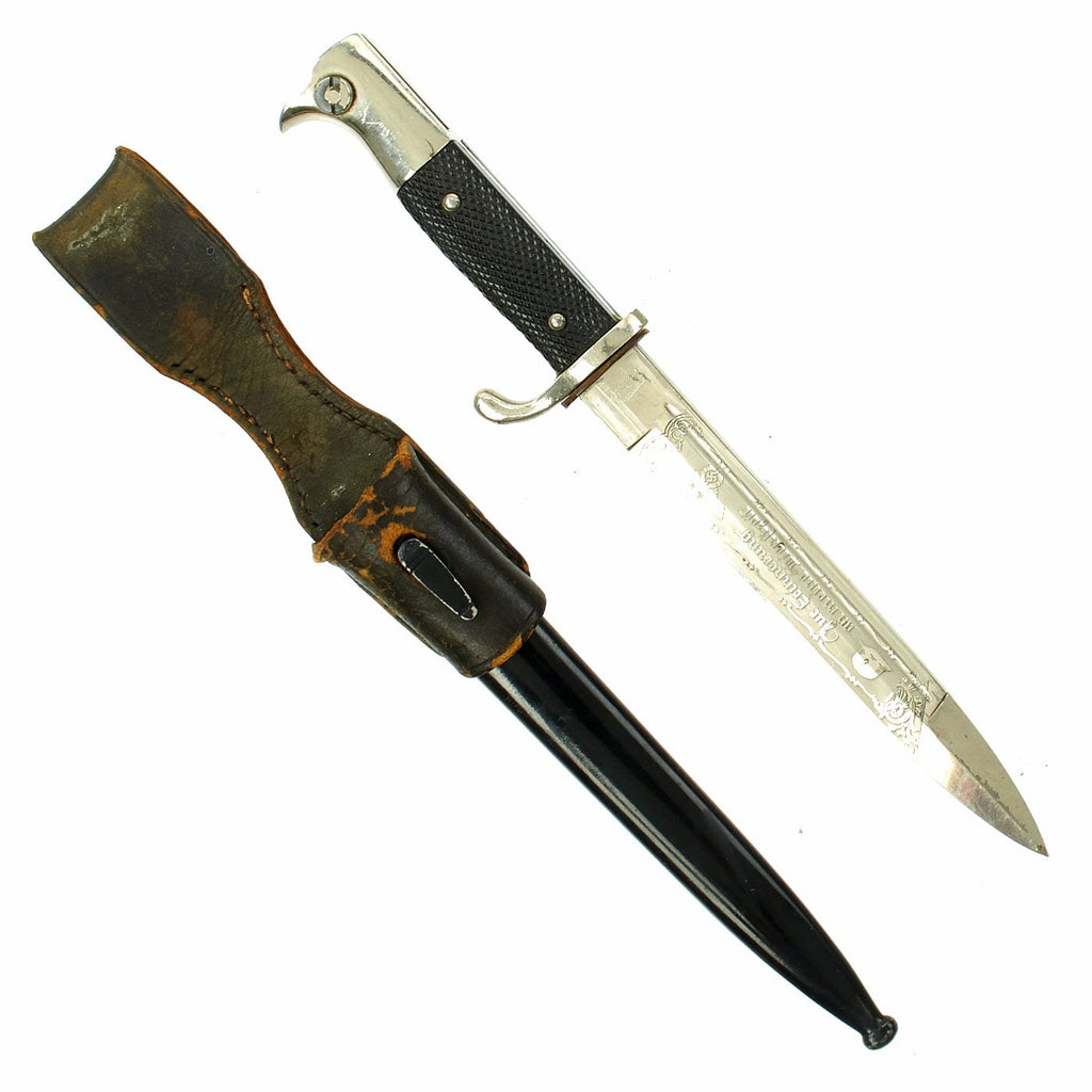 Original German WWII 98k Rifle Etched Short Dress Bayonet by Tigerwerk Lauterjung & Co. with Frog Original Items