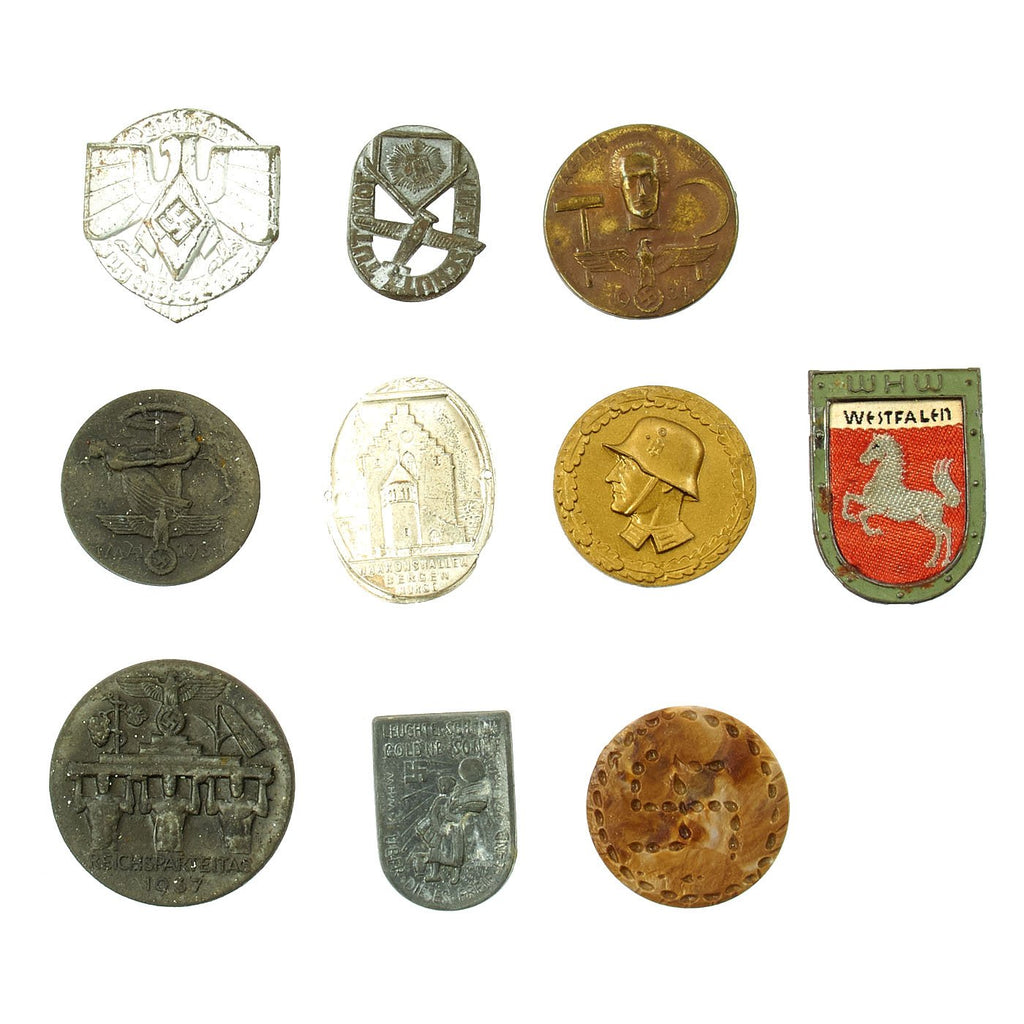 Original German WWII Tinnie Pin Collection - Set of 10 Original Items