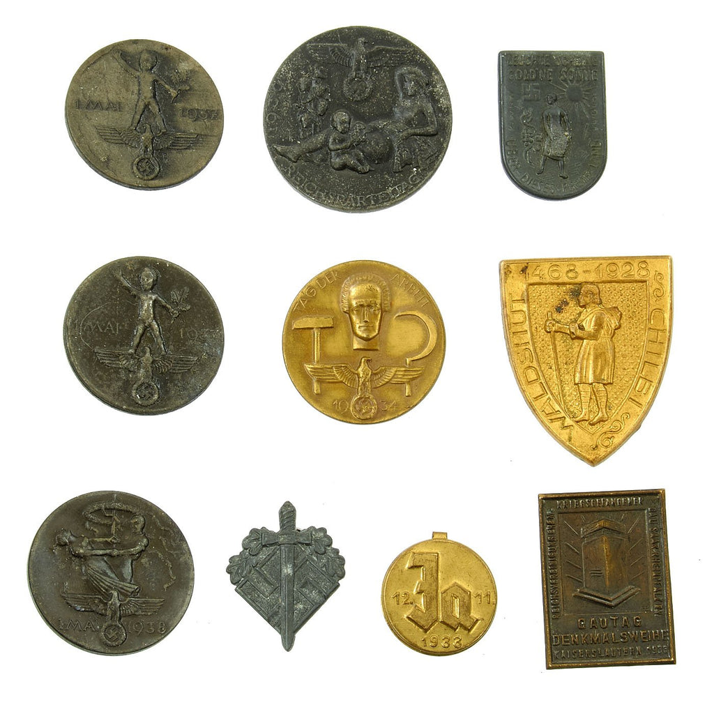 Original German WWII Tinnie Pin Collection - Set of 10 Original Items