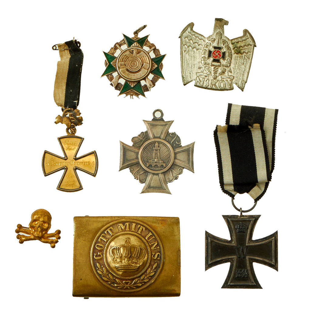 Original German WWI - WWII Belt Buckle, Award & Insignia Grouping - 7 Items Original Items