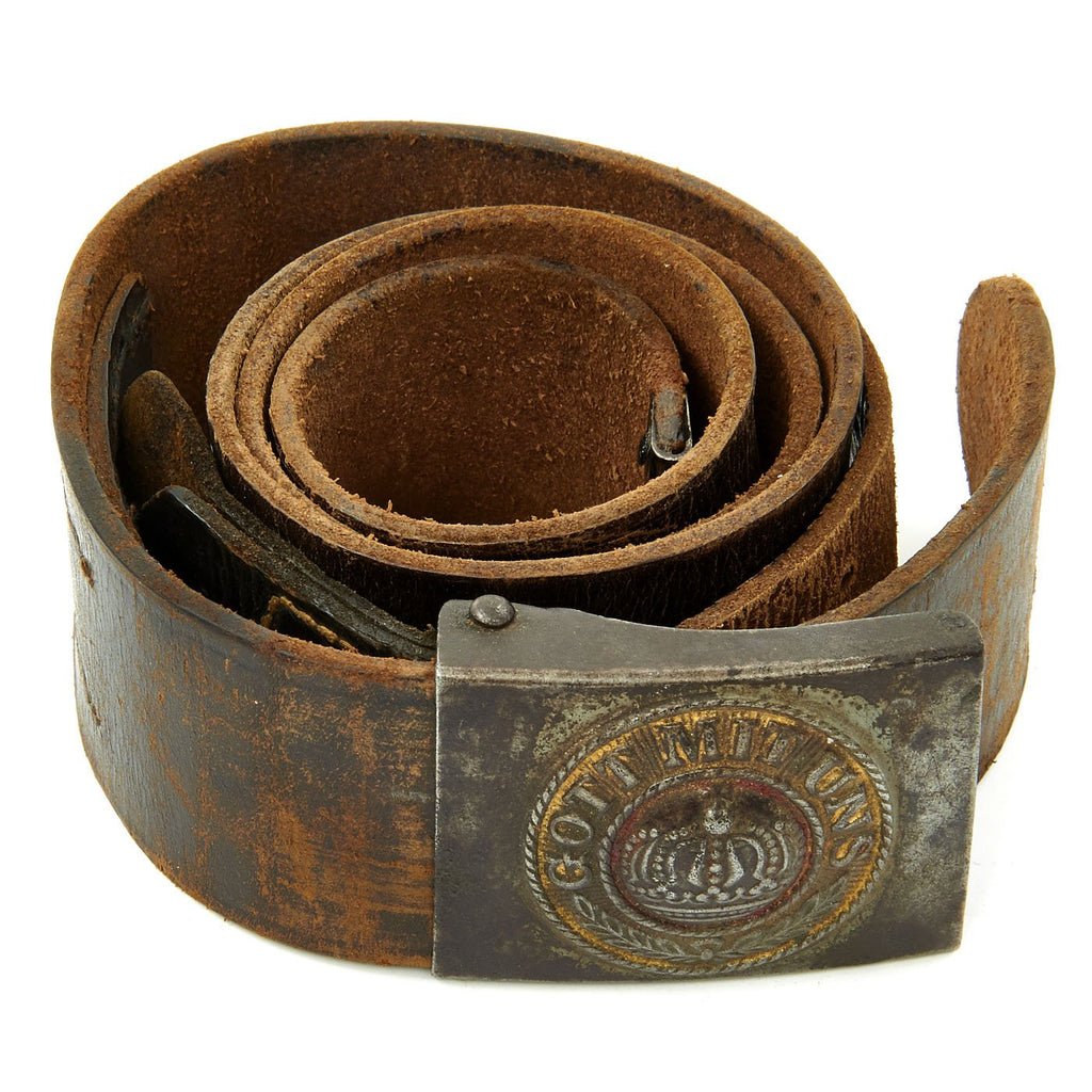Original Imperial German WWI M1915 Leather Belt with Prussian Steel Buckle - dated 1916 Original Items