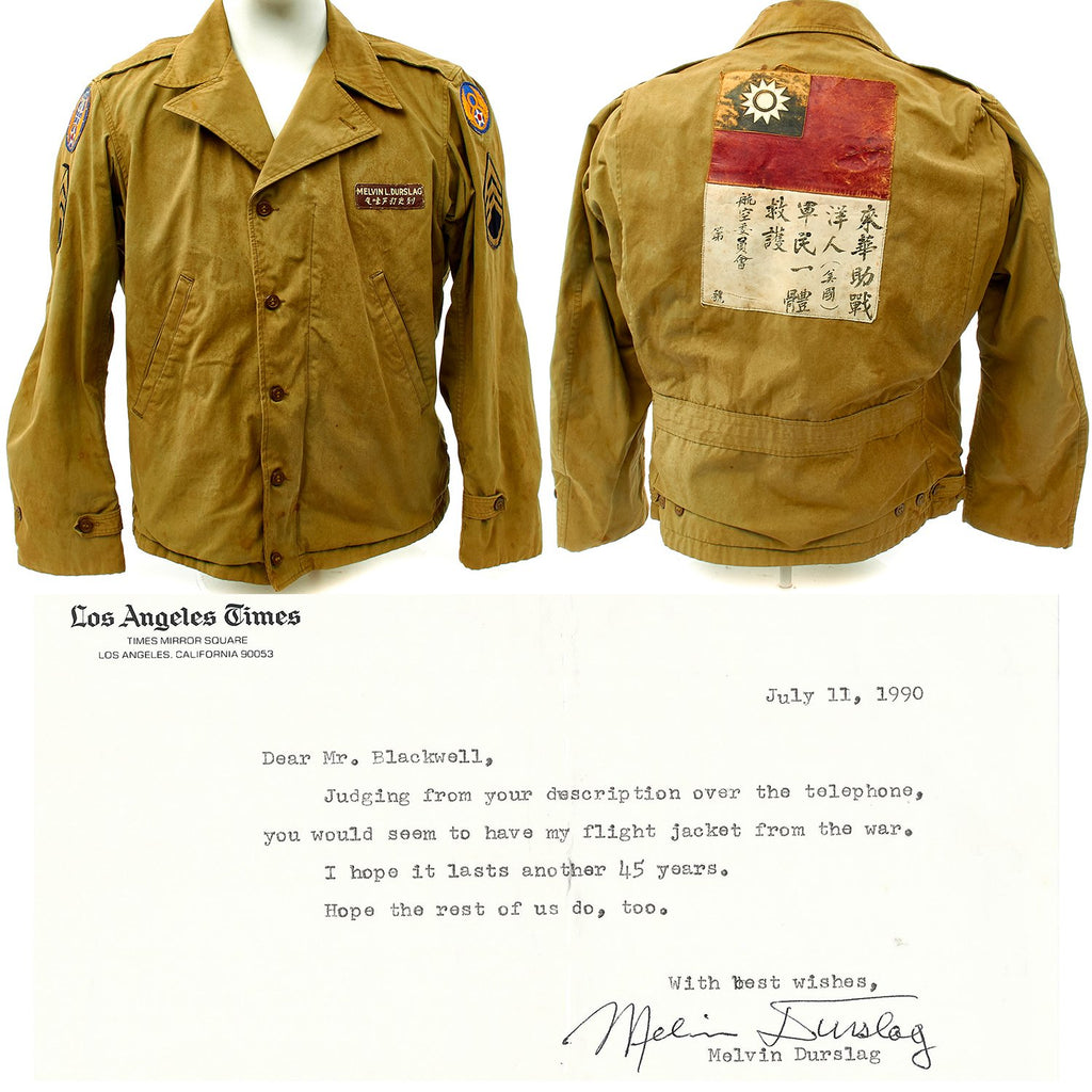 Original U.S. WWII Famous Sports Writer Mel Durslag M41 Flight Jacket with Blood Chits Original Items