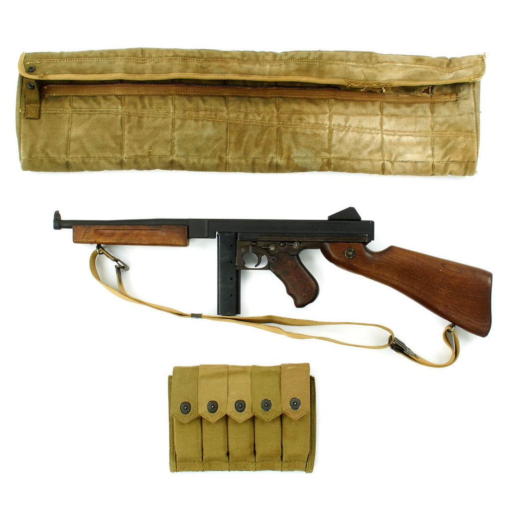 Original U.S. WWII Thompson M1A1 Display SMG with Paratrooper Drop Bag and Accessories Original Items
