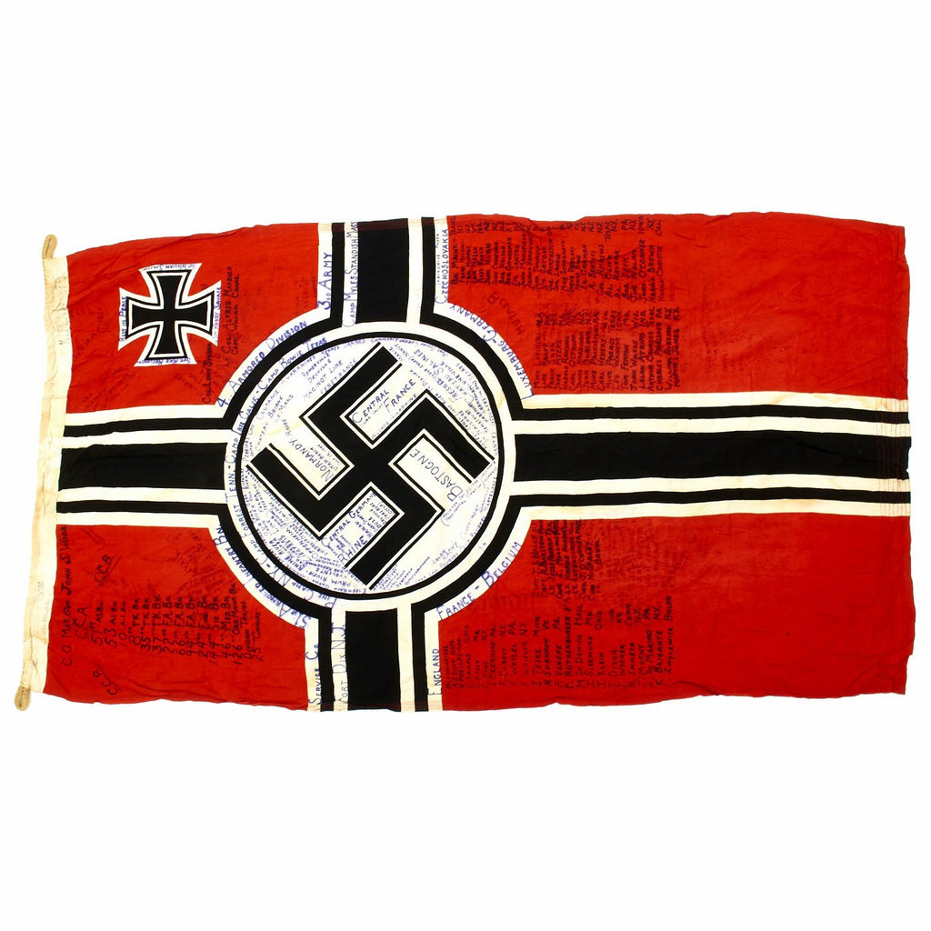 Original German WWII Captured Battle Flag Signed by 4th Armored Division with Wartime Markings 100cm x 170cm Original Items