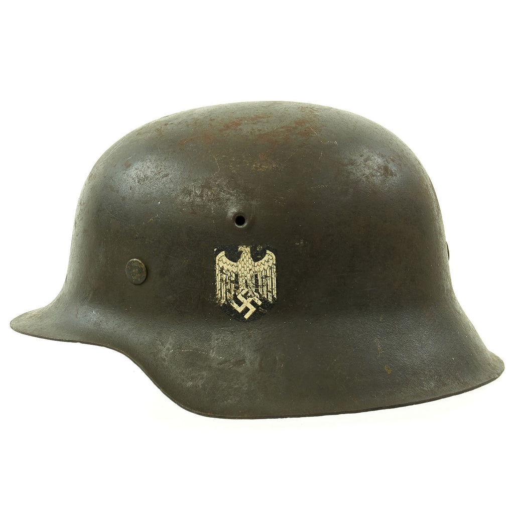 Original German WWII M42 Single Decal Army Heer Helmet with Size 55 Liner - ET62 Original Items