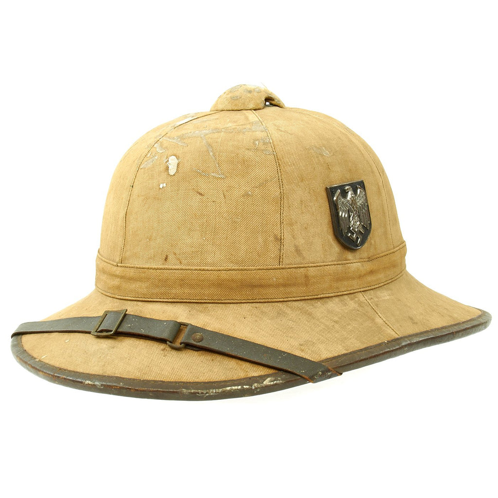 Original German WWII First Model DAK Afrikakorps Sun Helmet with Badges Dated 1941 - Size 56 Original Items