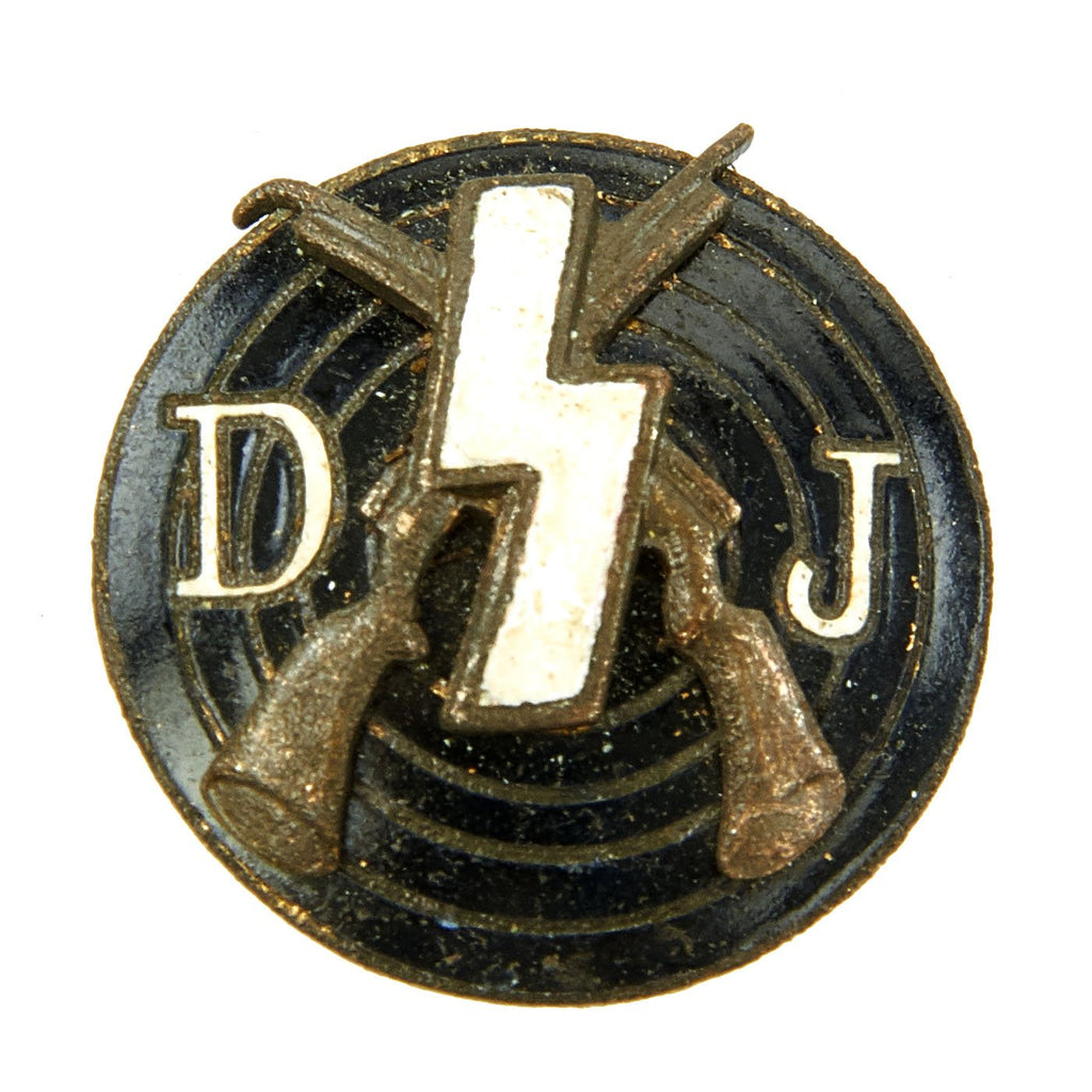 Original German WWII Deutsches Jungvolk DJ Enamel Shooting Award Badge Pin by Petz & Koch - RZM M1/123 Original Items