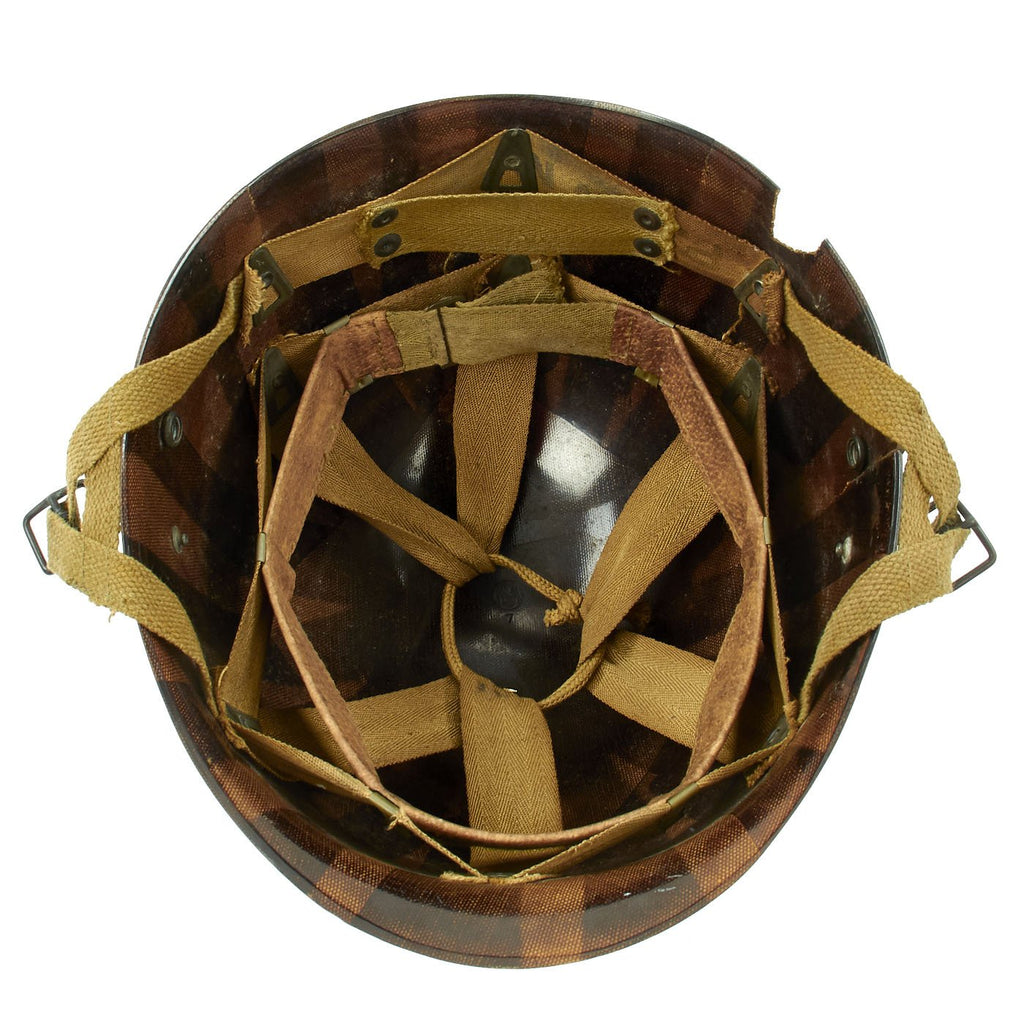Original U.S. WWII M1 Helmet Liner by Mine Safety Appliances modified for Paratrooper Use Original Items
