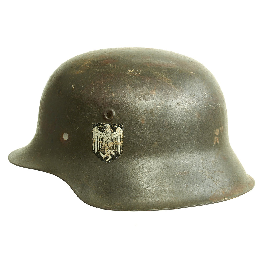 Original German WWII M42 Service Worn Single Decal Army Heer Helmet Shell - EF64 Original Items