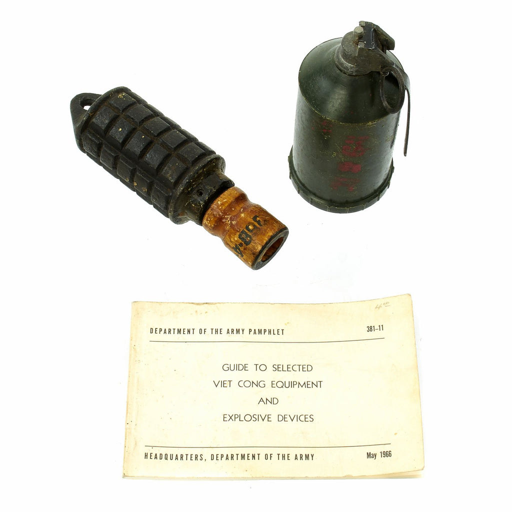 Original North Vietnamese Minh Mine and Offensive Grenade with U.S. Army ID Book dated 1966 Original Items