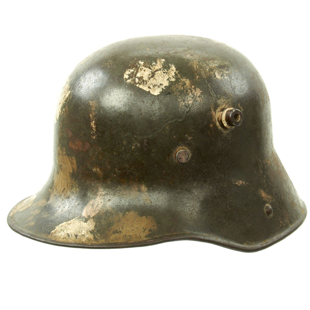 Original German WWI M16 Stahlhelm Helmet with Winter Camouflage Paint - marked NJ62 Original Items