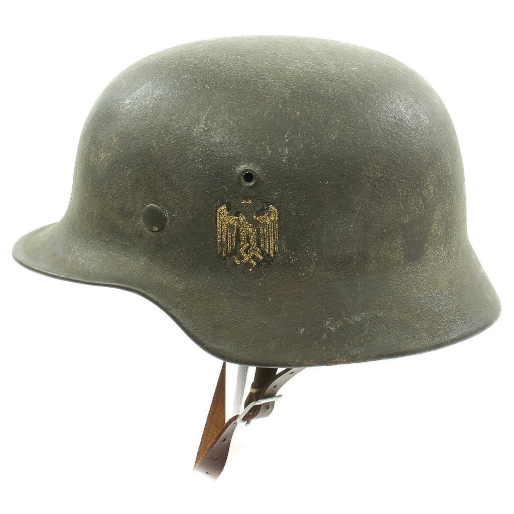 Original German WWII Named Army Heer M40 Single Decal Steel Helmet with Textured Paint and Size 58 Liner - SE66 Original Items