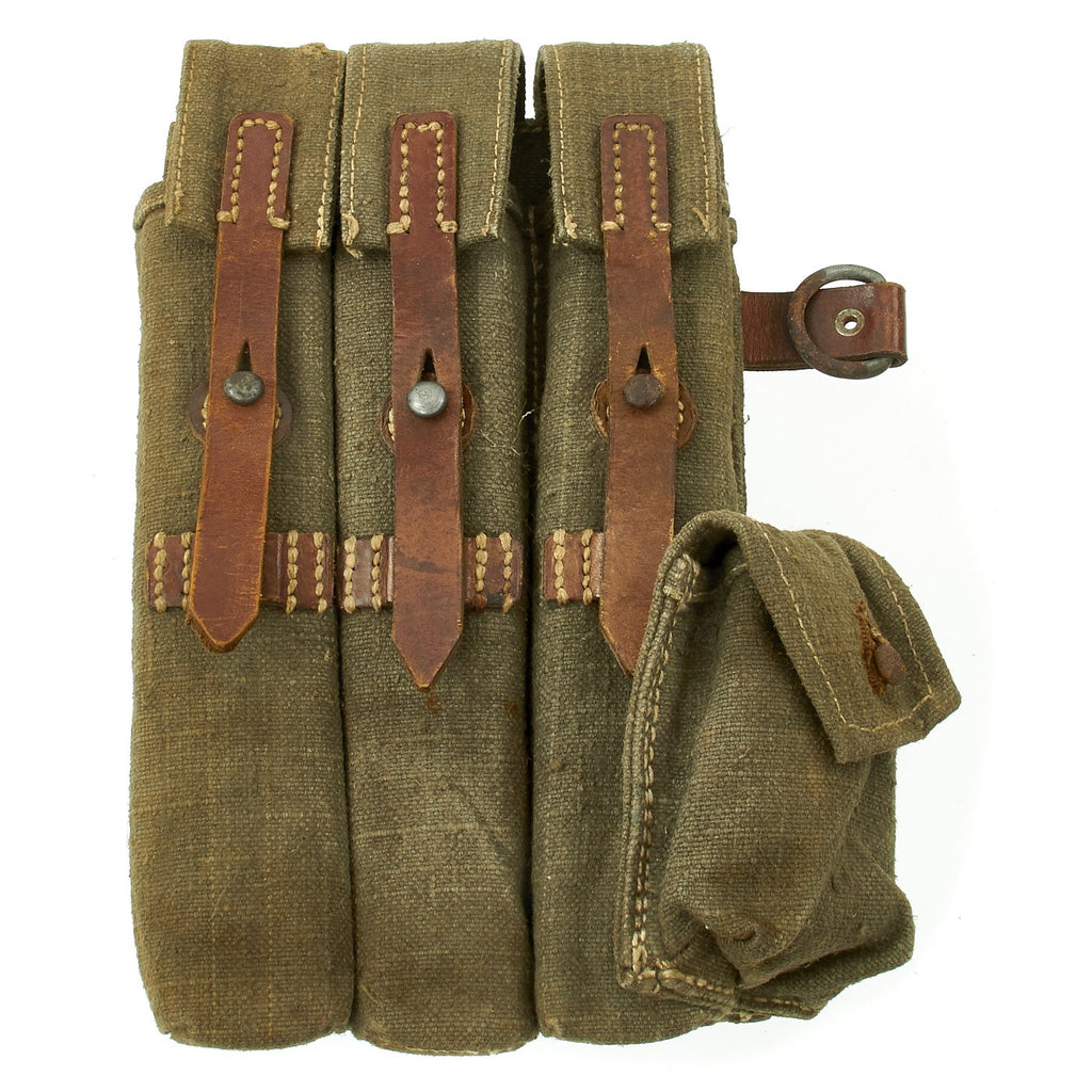 Original German WWII MP40 Magazine Pouch Dated 1942 with Magazines and Loader Original Items