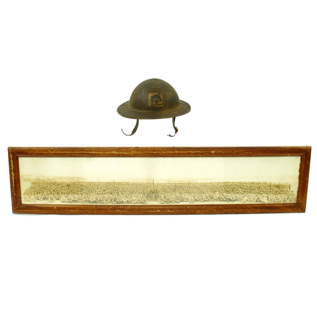 Original U.S. WWI M1917 Doughboy Helmet with 42" Framed Photo of the 317th Infantry Regiment Original Items