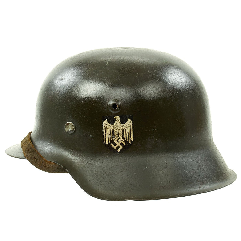 Original German WWII USGI Captured M42 Single Decal Army Heer Helmet with 54cm Liner & Chinstrap - hkp62 Original Items