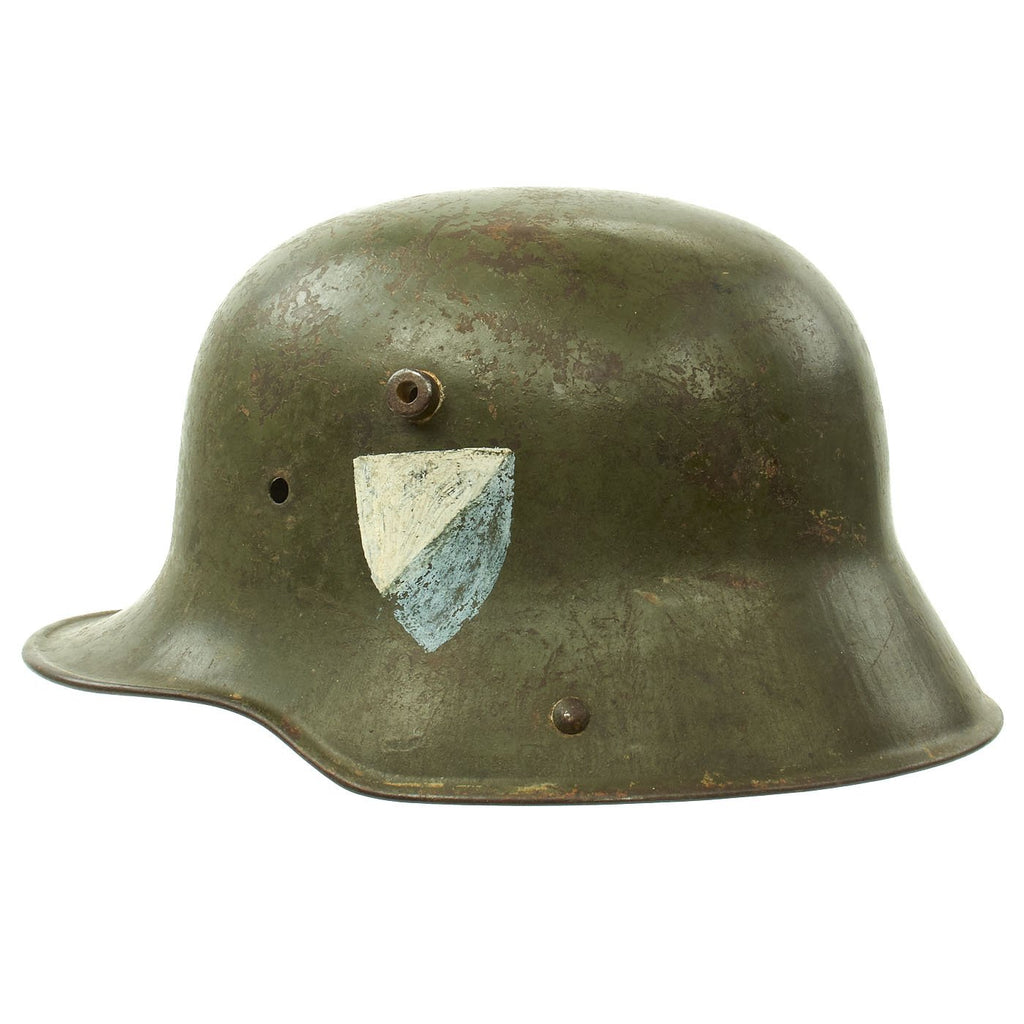 Original German WWI M16 Stahlhelm Helmet Shell with Painted Kingdom of Bavaria Colors - marked Si66 Original Items