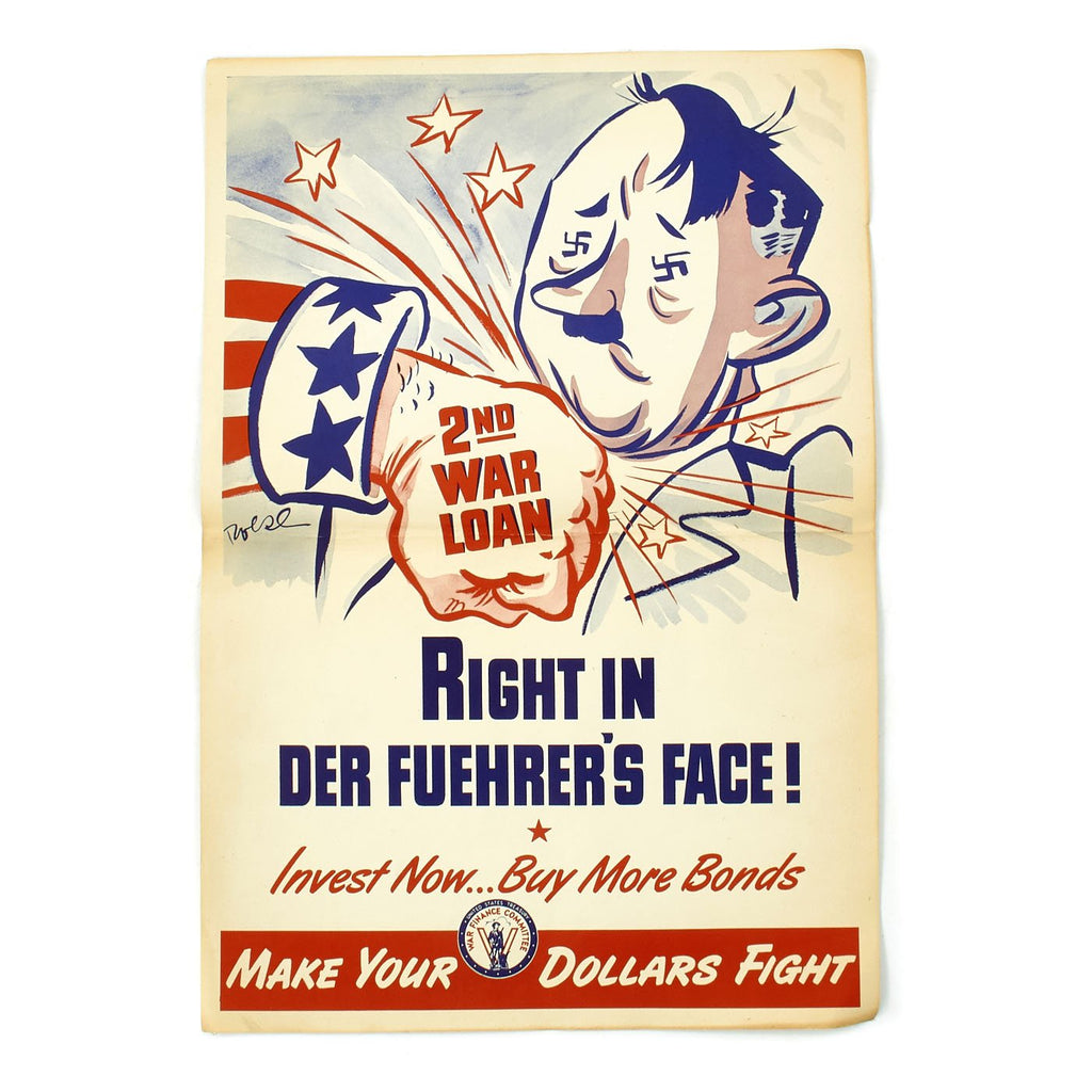 Original U.S. WWII Right in Der Fuehrer's Face Buy War Bonds Propaganda Poster Original Items