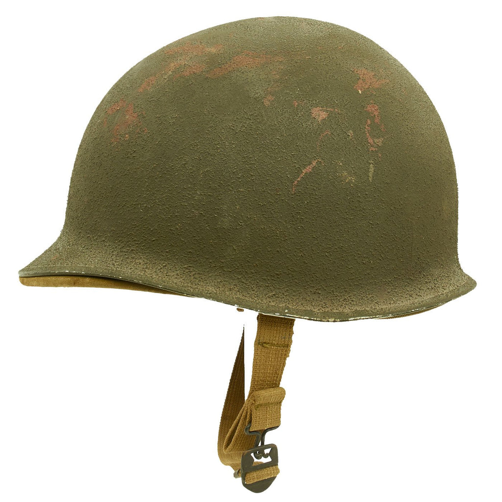 Original U.S. WWII Early 1942 M1 McCord Fixed Bale Front Seam Helmet with Rare Hawley Paper Liner Original Items