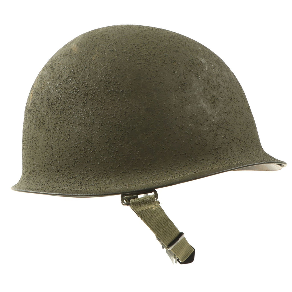 Original U.S. WWII Late War M1 Schlueter Rear Seam Helmet with Seaman Paper Co. Liner Original Items