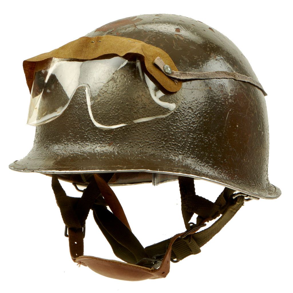 Original WWII U.S. Late War Produced M-1C Paratrooper Helmet With Korean War Jump Liner and Chin Cup Original Items