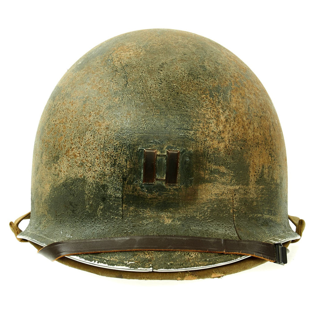 captain icon h on us soldier ww2 helmet Original U.S. WWII Torpedoed Ship 1941 M1 McCord Fixed Bale Front Seam Helmet with Hawley Liner – International Military Antiques