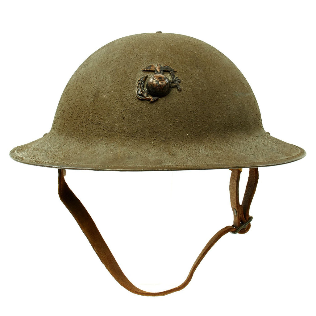 Original WWI U.S. Marine Corps M1917 Doughboy Helmet with Textured Paint and Intact Size 7 1/4 Liner Original Items