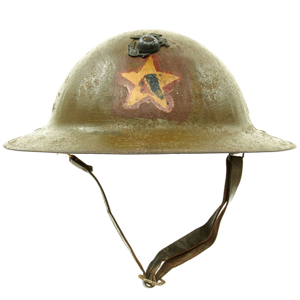 Original WWI U.S. Marine Corps 1st Battalion 5th Marines M1917 Doughboy Helmet with Textured Paint - 2nd Division Original Items