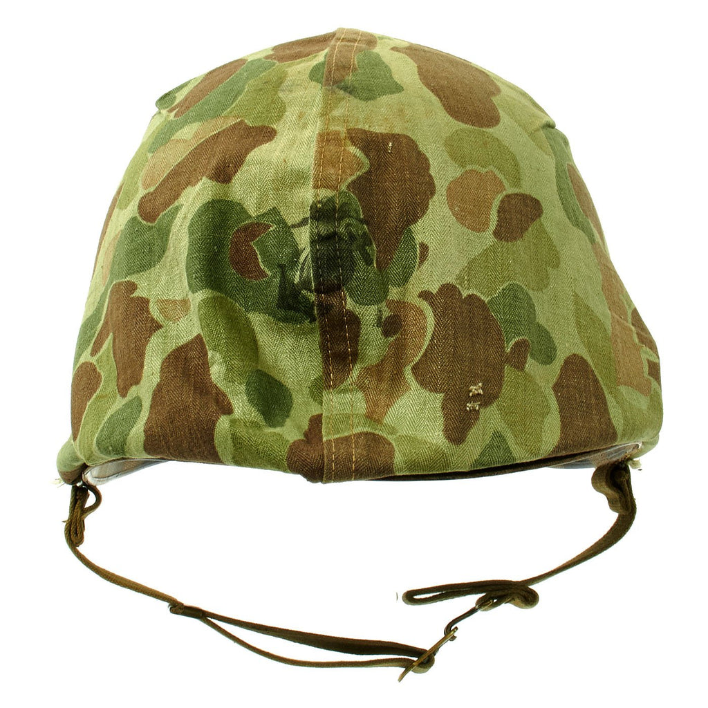 Original U.S. WWII 1943 M1 McCord Fixed Bale Helmet with USMC HBT Camo Cover and Westinghouse Liner Original Items