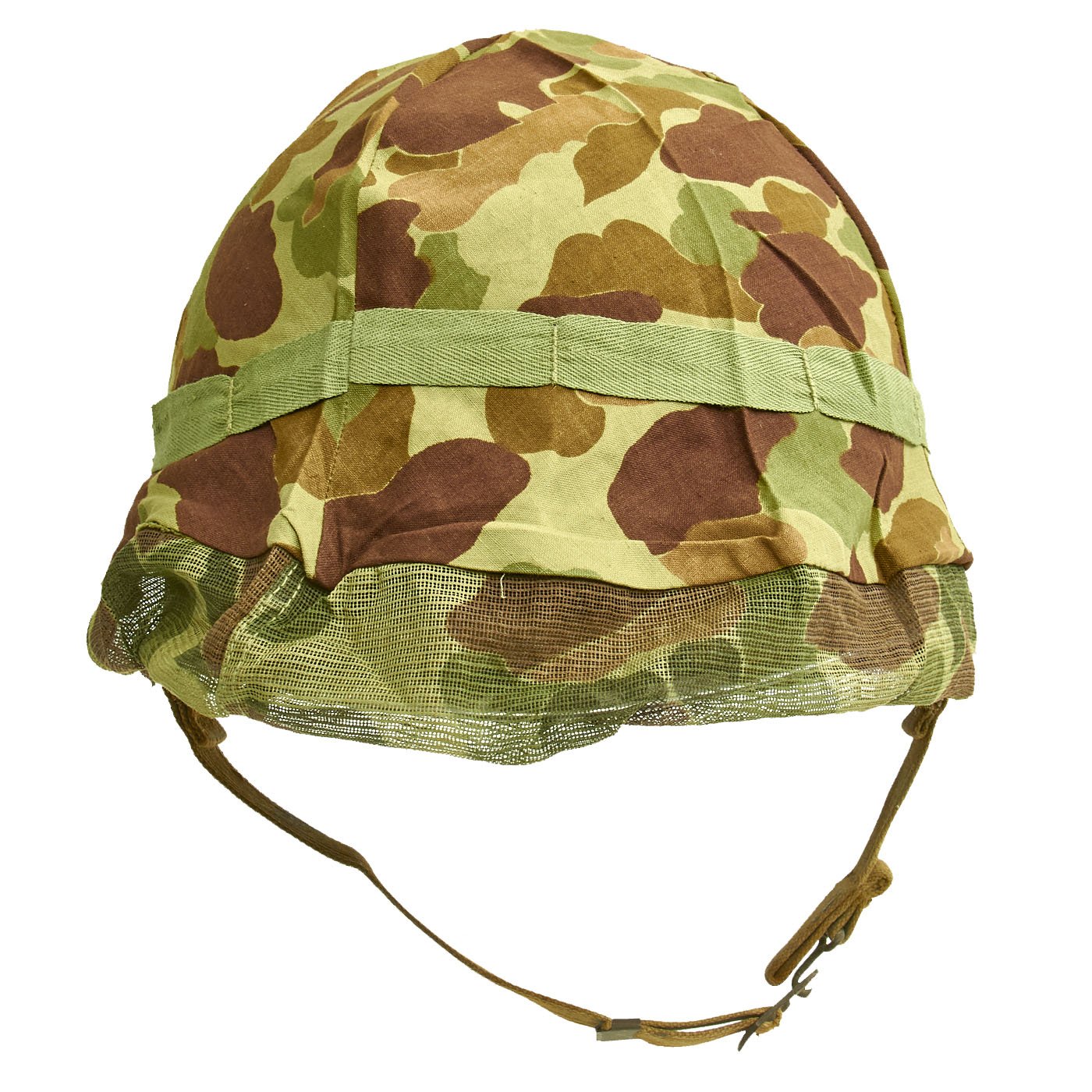 WWII US Army Paratrooper M1 Helmet Cover – Cotton Camo With Net