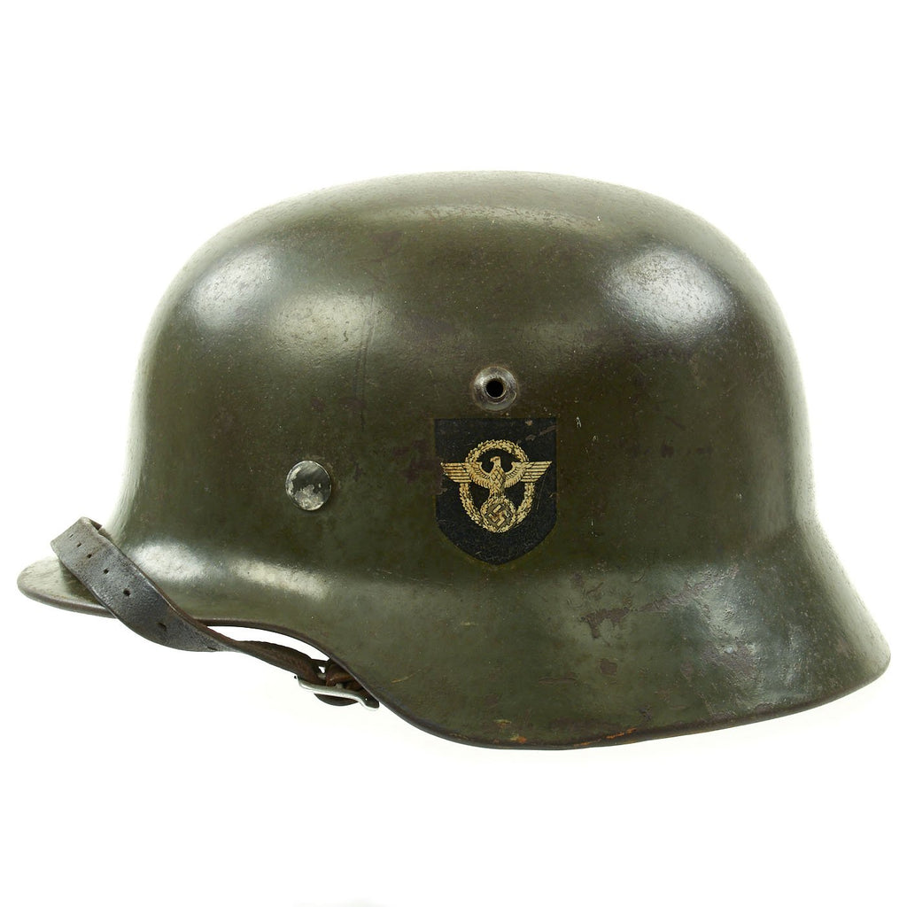 Original German WWII Double Decal NSDAP Civic Police M35 Steel Combat Helmet - marked ET64 Original Items