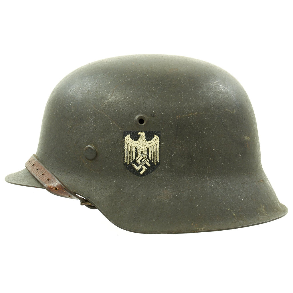 Original German WWII M42 Single Decal Army Heer Helmet with Dome Stamp and Size 57 Liner - ckl64 Original Items