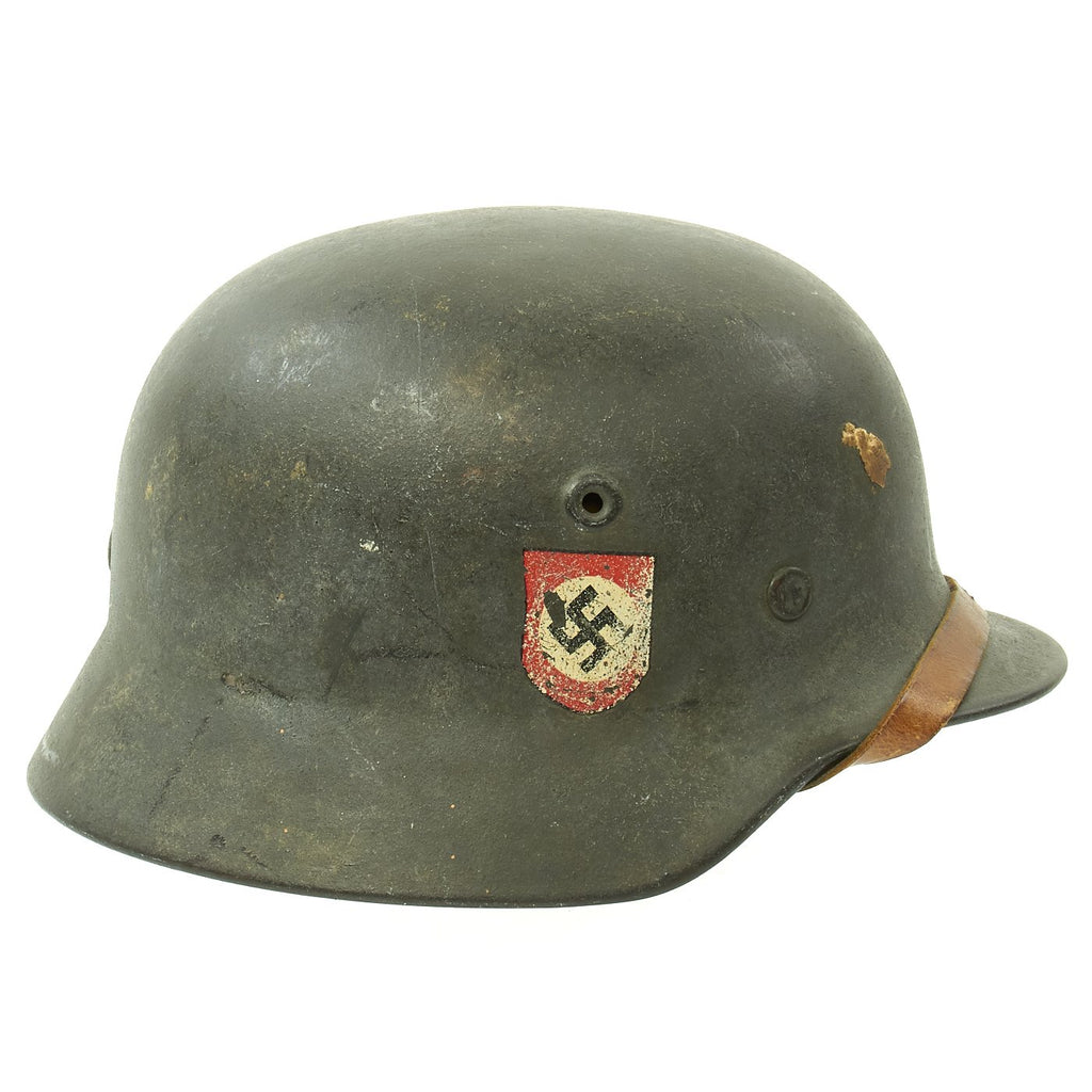 Original German WWII Double Decal NSDAP Civic Police M40 Steel Combat Helmet - marked Q64 Original Items