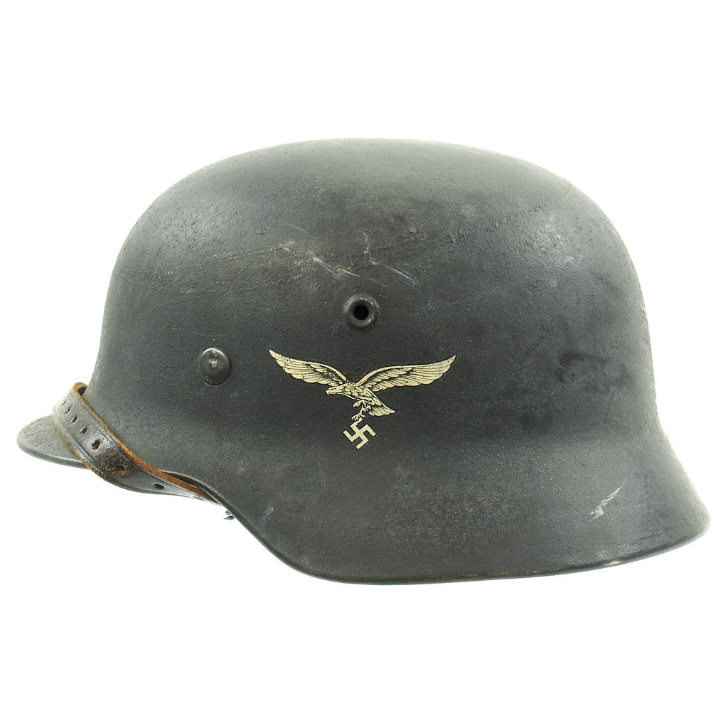 Original German WWII M40 Single Decal Luftwaffe Textured Paint Helmet with 58cm Liner and Dome Stamp - ET66 Original Items