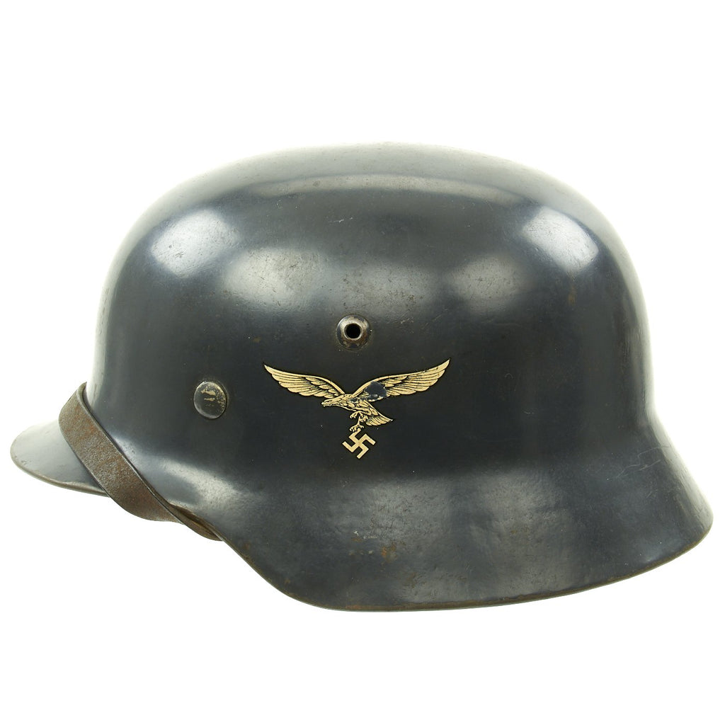 Original German WWII Luftwaffe M35 Double Decal Size 61cm Helmet with 1939 Dome Stamp and LBA Chinstrap - ET68 Original Items