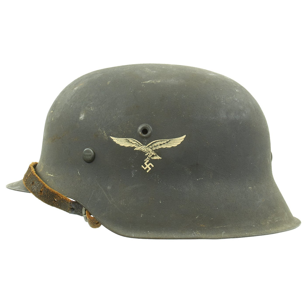 Original German WWII M42 Single Decal Luftwaffe Helmet with Textured Paint, Dome Stamp, and 59cm Liner - NS66 Original Items
