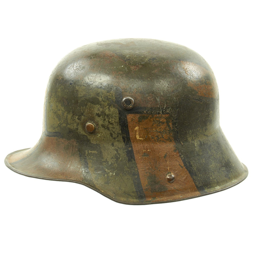 Original Imperial German WWI M16 Stahlhelm Helmet with Panel Camouflage Paint - marked TJ66 Original Items