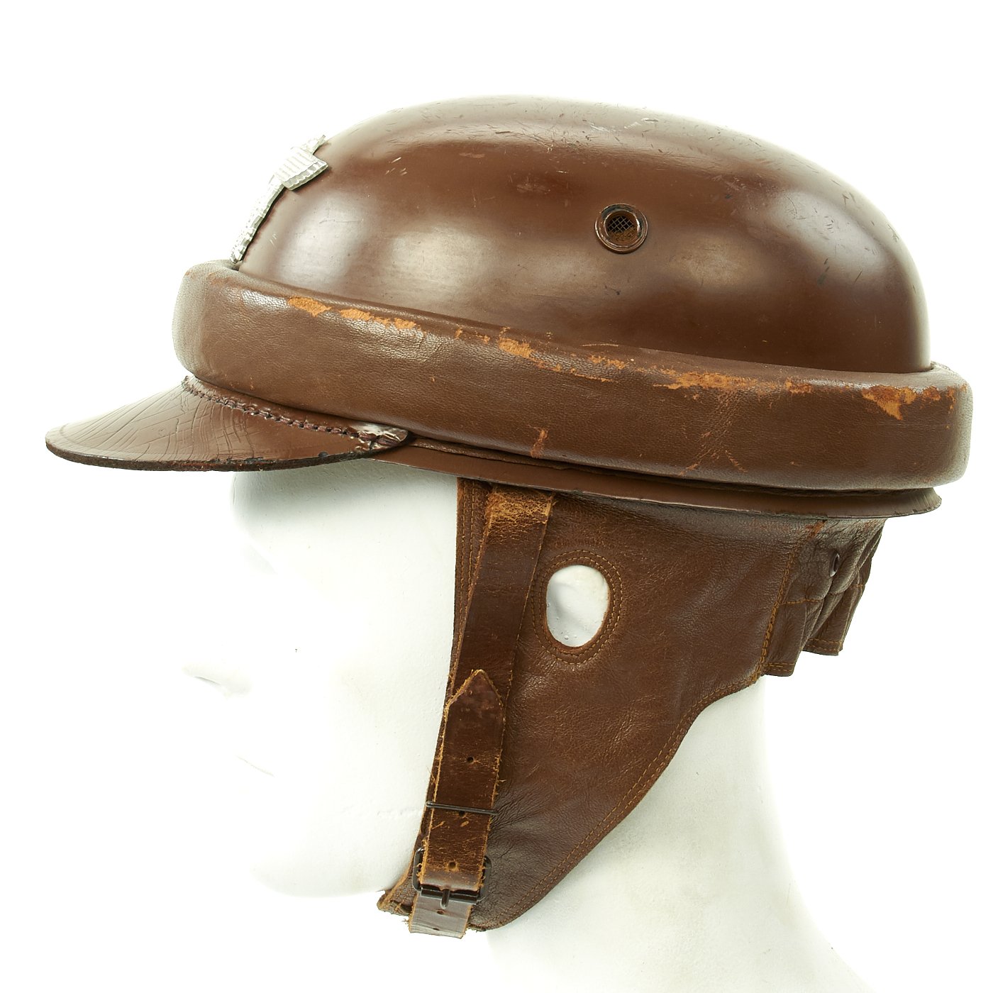 german world war 2 motorcycle helmet Original German WWII Rural Police Motorcycle Crash Helmet by EREL