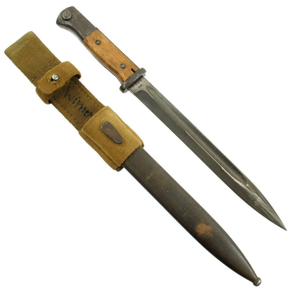 Original German WWII 98k 1943 dated Bayonet by E. & F. Hörster with DAK Canvas Frog - Matching Serial 4404 aa Original Items