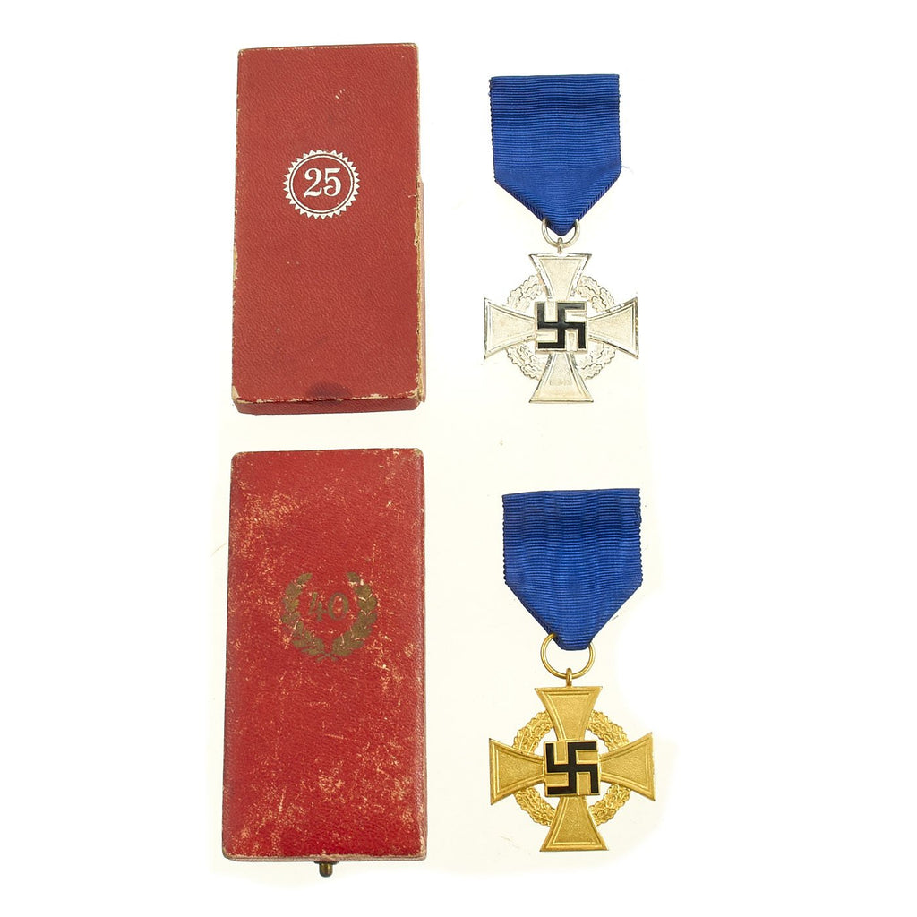 Original German WWII Set of 1st & 2nd Class Cased Civil Service Faithful Service Medals - 25 & 40 Years Original Items