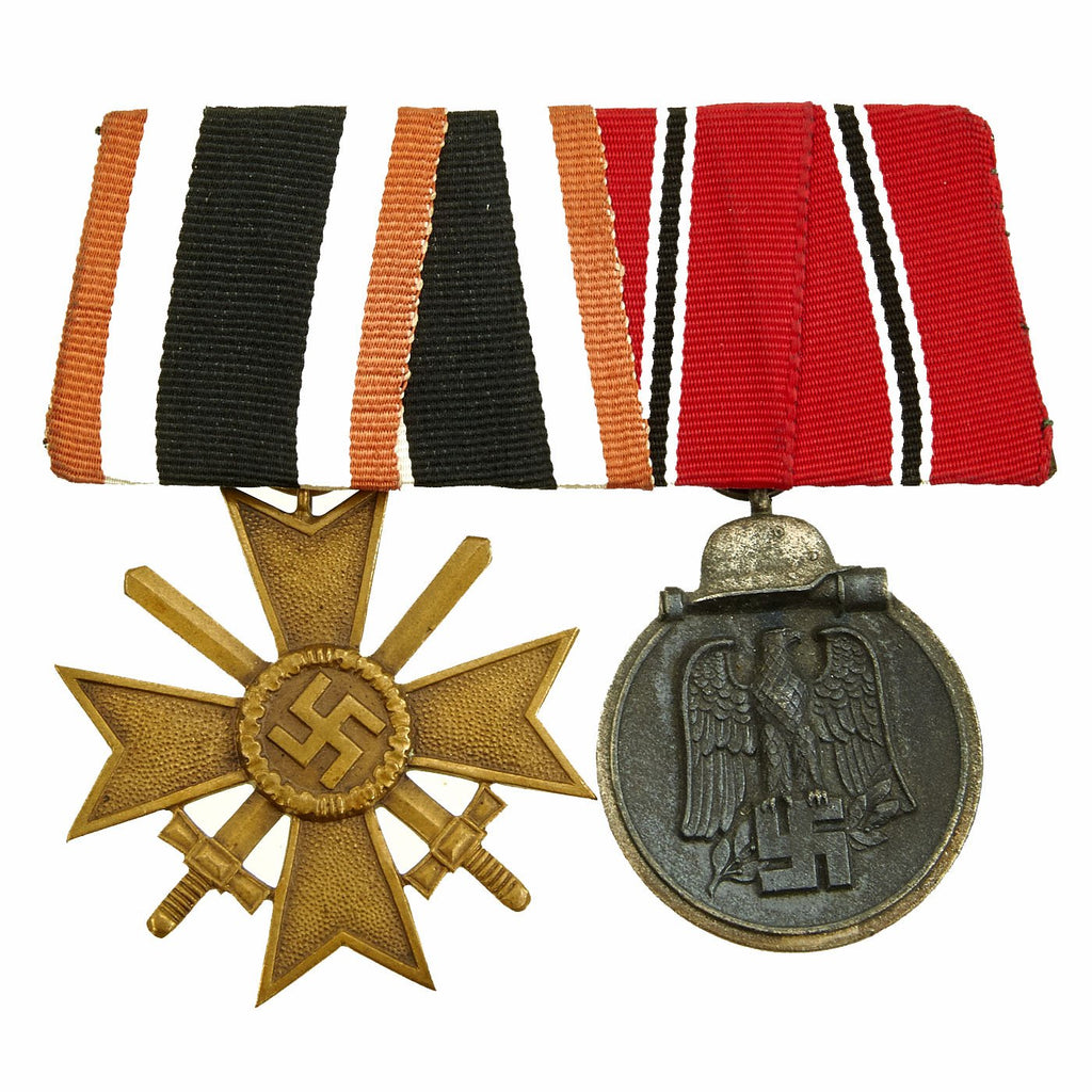 Original WWII German Medal Bar with War Merit Cross 2nd Class with Swords & Eastern Front Medal Original Items