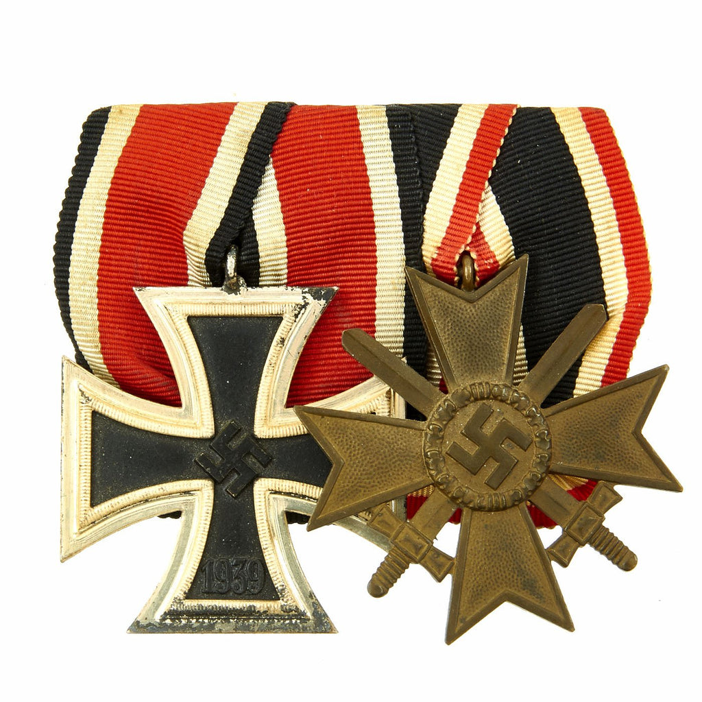 Original WWII German Medal Bar with Iron Cross 2nd Class 1939 and War Merit Cross 2nd Class with Swords Original Items