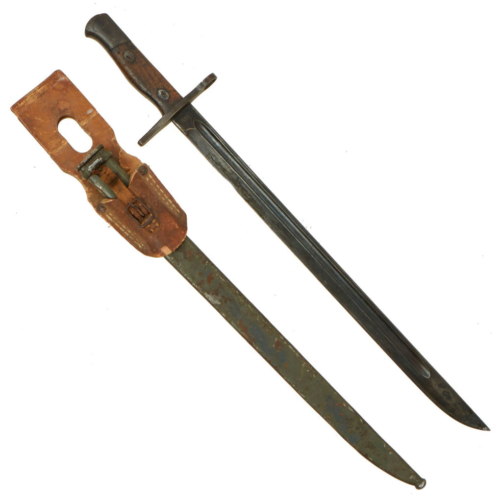 Original Japanese WWII Arisaka Type 30 Bayonet by Mukden Arsenal with Scabbard & Rubberized Canvas Frog Original Items