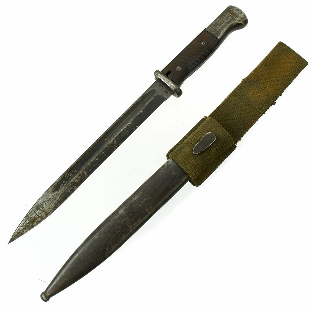 Original German WWII 98k 1942 dated Bayonet by F. W. Höller with DAK Canvas Frog - Matching Serial 302 Original Items