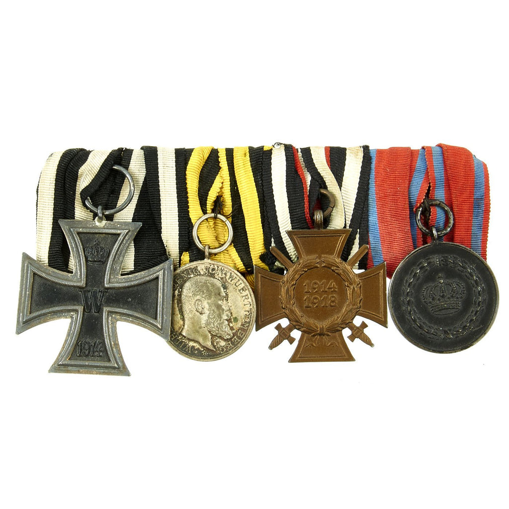 Original Imperial German WWI Era Medal Bar with EKII and Kingdom of Württemberg Medals - 4 Awards Original Items