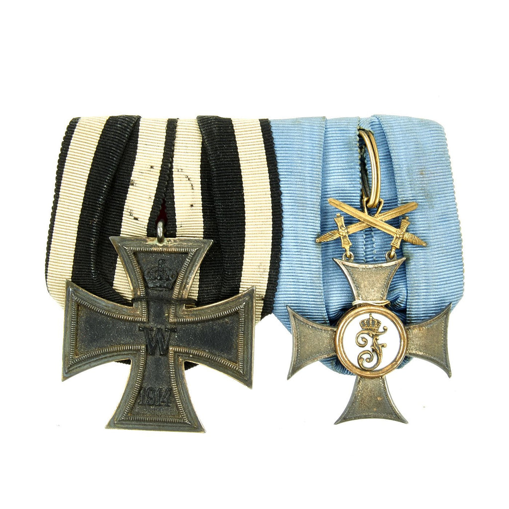 Original German WWI Medal Bar with Iron Cross 2nd Class and Württemberg Friedrich Order Knight 2nd Class Original Items