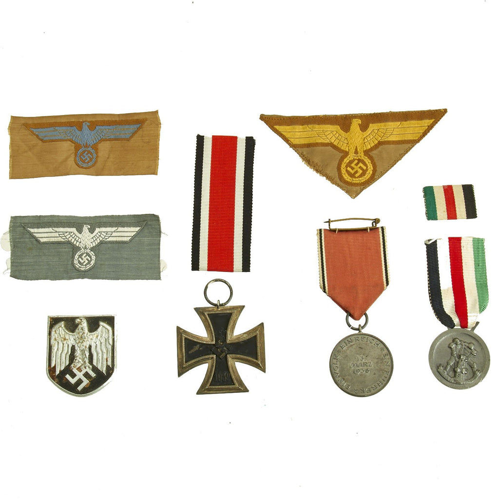 Original German WWII DAK Afrika Korps Insignia & Medal Grouping with Iron Cross 2nd Class Original Items